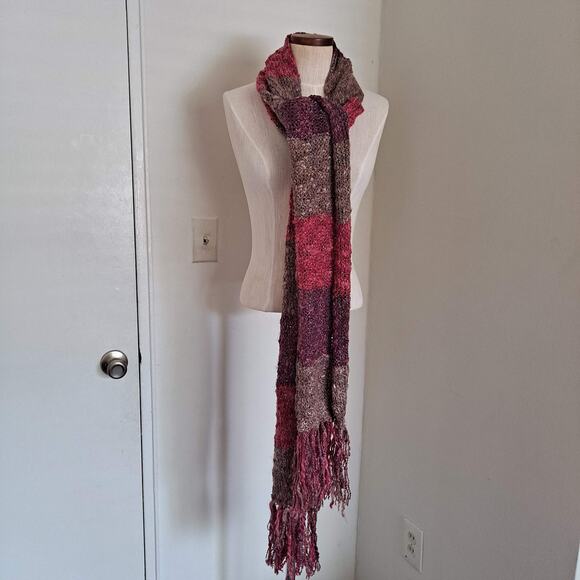 H&M Brown Multicolor Chunky Knitted Rectangular Scarf w Metalic strings 22"X92" - Picture 3 of 6